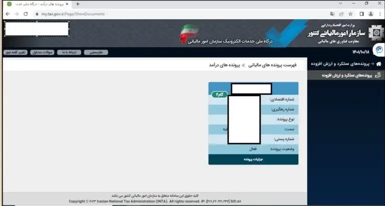 اطلاعات ریز پرونده مالیاتی در سامانه